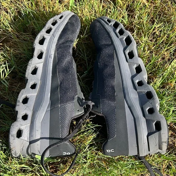 On Cloud Monster Running Black Athletic Shoes with Mesh Upper - Picture 6 of 6